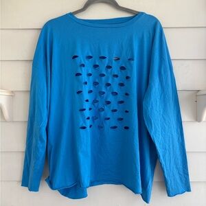 PLANET by Lauren G Blue Long Sleeve Cut Out Women's Top One Size